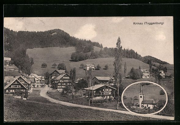 Ansichtskarten: AK Krinau, Ortsansicht mit Kirche, 1925 – Gebraucht aus Berlin von bartko-reher