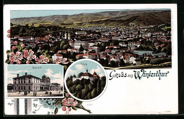 Cartoline postali: Litho Winterthur, Ortsansicht, Bahnhof,  – Usato da Berlin venduto da bartko-reher