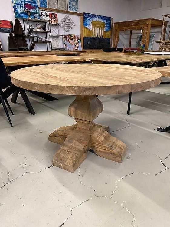 Holztisch Esstisch rund recyceltes Teakholz Landhaus 120x120 (Neu ...