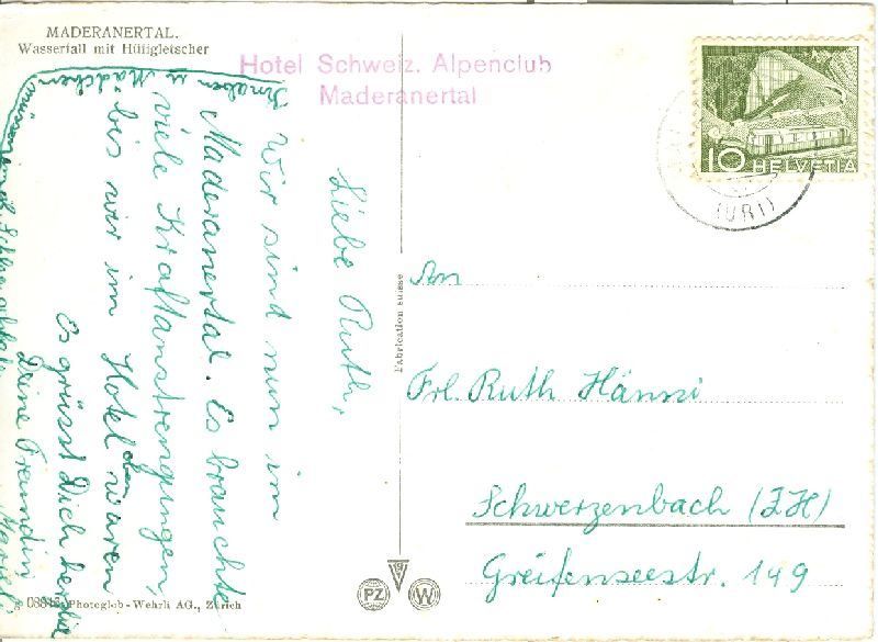Cartoline postali: Maderanertal - Wasserfall SAC Stempel +  c1955 – Usato da Emmenbrücke venduto da teestube 1