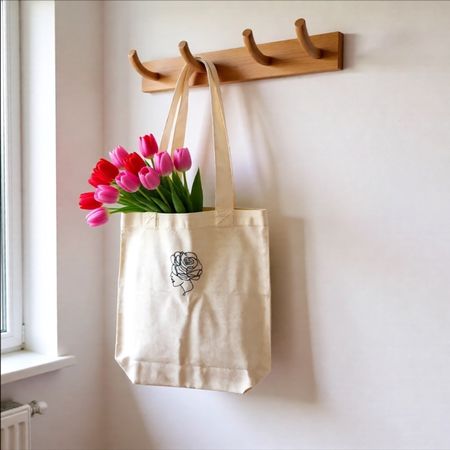 Tote Bag Handbestickte mit Line Art - Baumwolltasche - Neu!