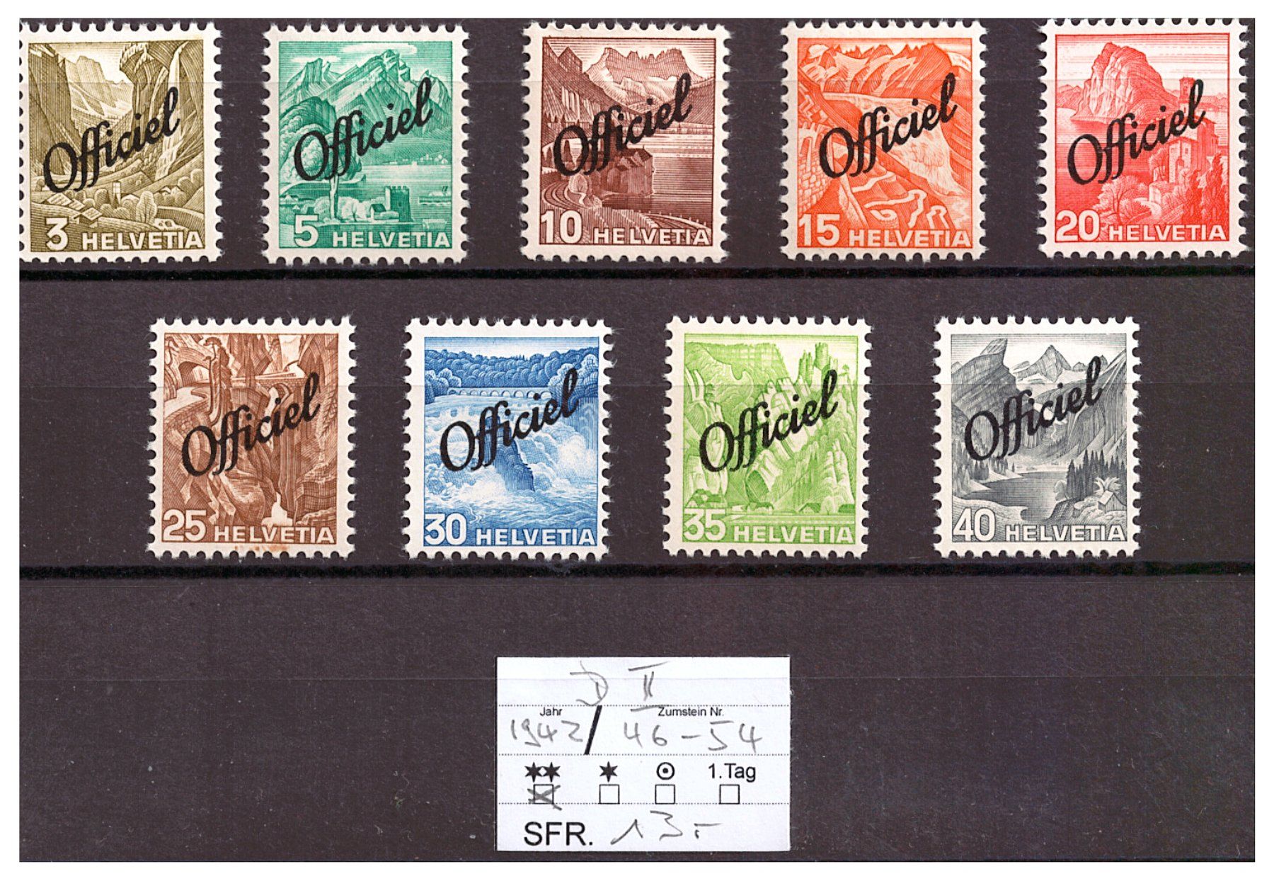 Tutti i francobolli: CH: Dienstmarken, Landschaftsbilder 1942 – Nuovo (secondo la descrizione) da Wittenwil venduto da Khunruedi