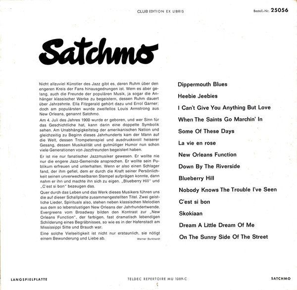 Schallplatten: Armstrong Louis: Satchmo LP – Gebraucht aus Steinhausen von Vilivinili 1
