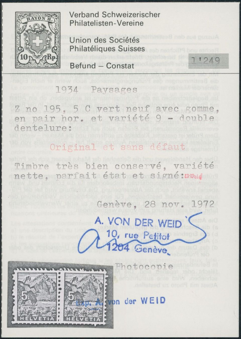 Tutti i francobolli: 1934 - Landschaftsbilder - Abart - postfrisch – Nuovo (secondo la descrizione) da Schindellegi venduto da leecollect 1