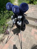 Golfset komplett, Eisen, Holz, Putter, Tragebag und Wagen