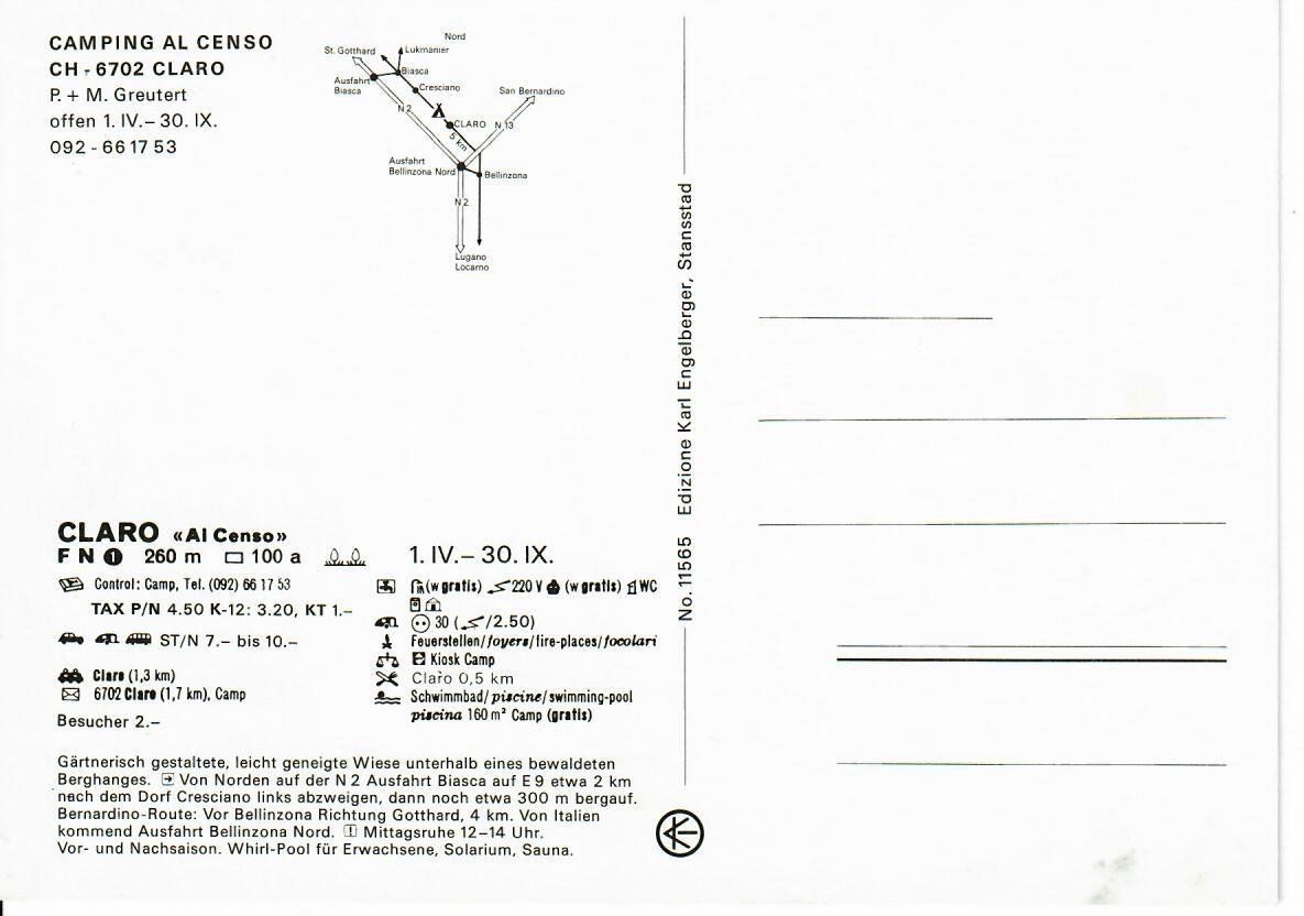 Cartoline postali: Camping al Censo - Claro – Usato da Hochdorf venduto da Ziegel-16 1