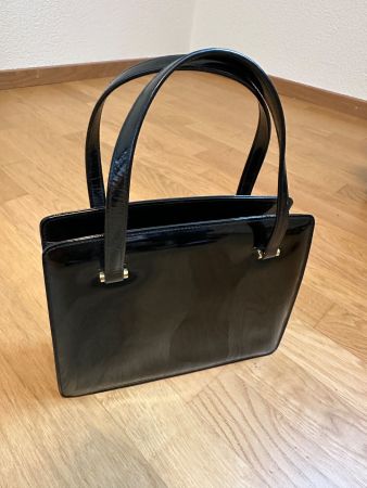 Elegante Vintage Handtasche, Lackleder, Schwarz