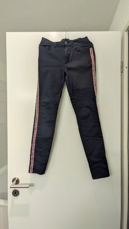 Zara Woman Dark Blue Jeans with Red, White Stripes, Size 36