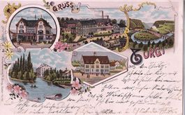 Turgi farbige Lithografie 5 Bilder Post Schulhaus etc.