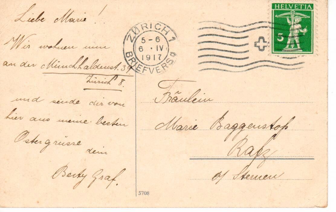 Ansichtskarten: Zürich 1917 – Gebraucht aus Wolhusen von Curver9 1