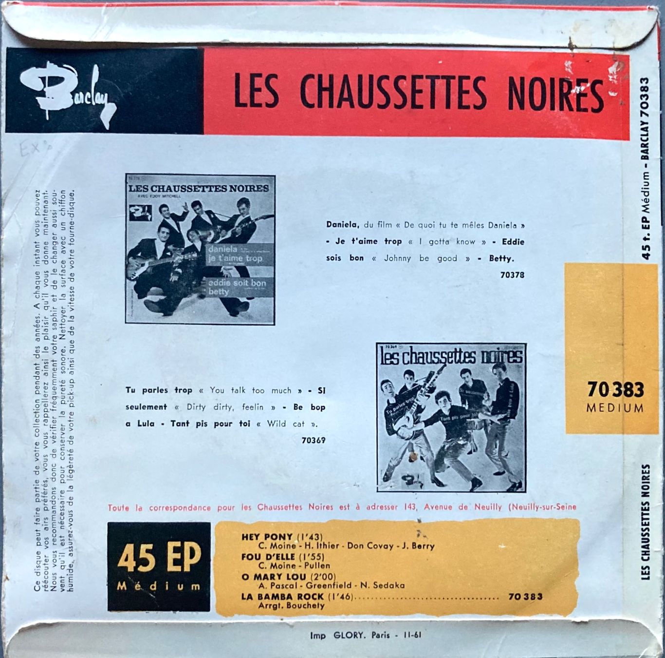 Dischi in vinile: LES CHAUSSETTES NOIRES - HEY PONY – Usato da Poliez-Pittet venduto da Newtown-Records 1