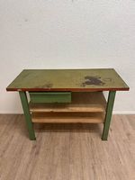 Vintage Industrial Werkbank mit Schublade und Holzablagen