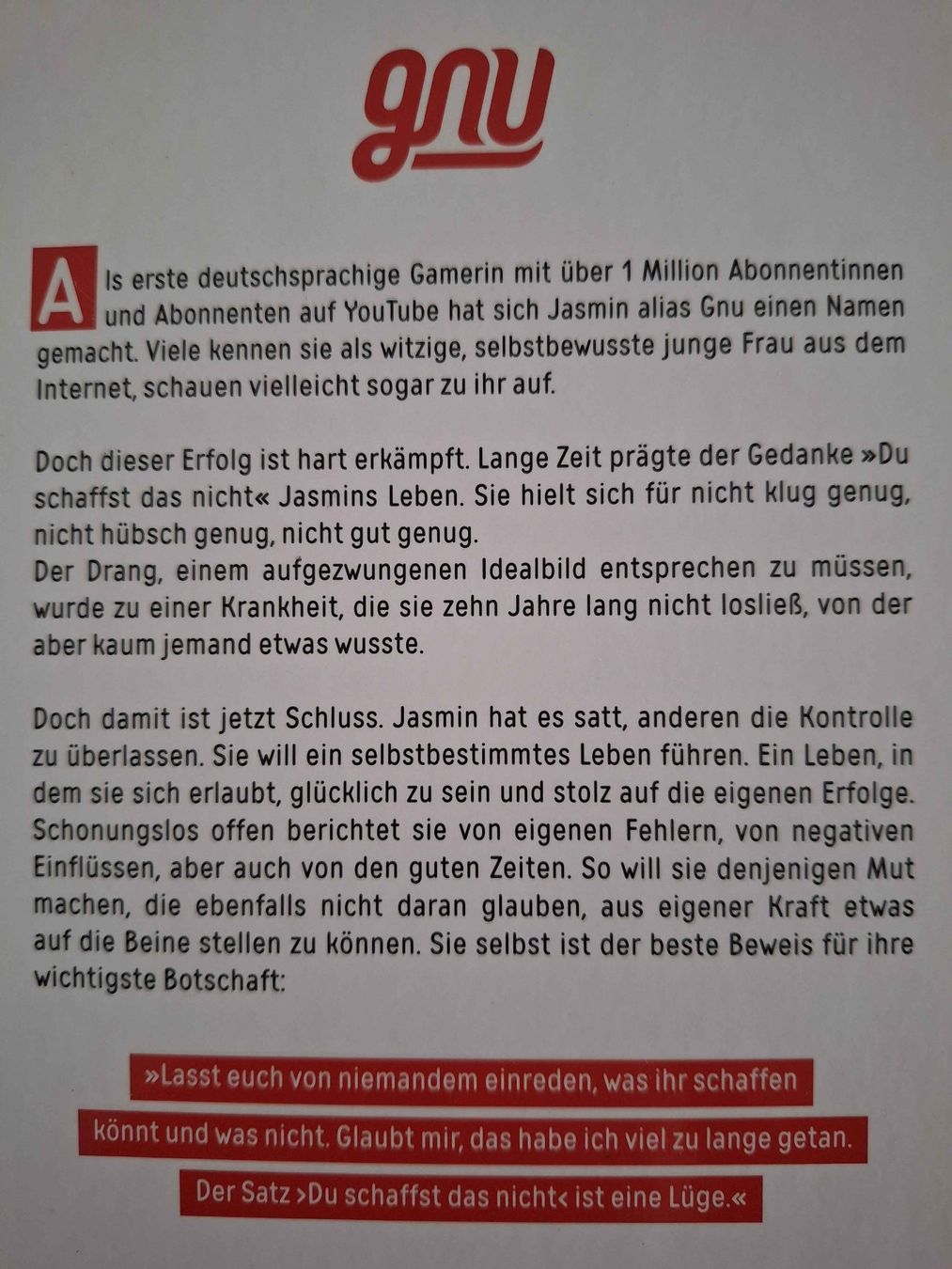Libri: Du schaffst das nicht Jasmin Gnu – Nuovo (secondo la descrizione) da Grenchen venduto da LadyCalis 1