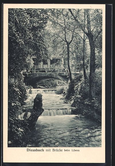 Cartoline postali: AK Diessbach, Brücke beim Löwen – Usato da Berlin venduto da bartko-reher