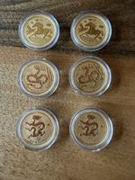 6 x 1/10 Oz Goldmünzen Lunar / Pferd Drache Schlange