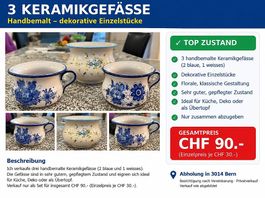3 Keramikgefässe mit Bauernmalerei 