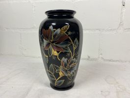 Schöne, dunkle Blumenvase mit Goldmuster im Herbst 🍂