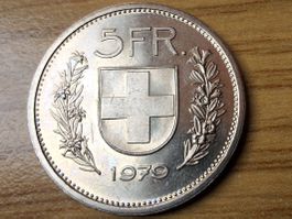 5 Franken 1979 - fast unzirkuliert - Kupfer-Nickel
