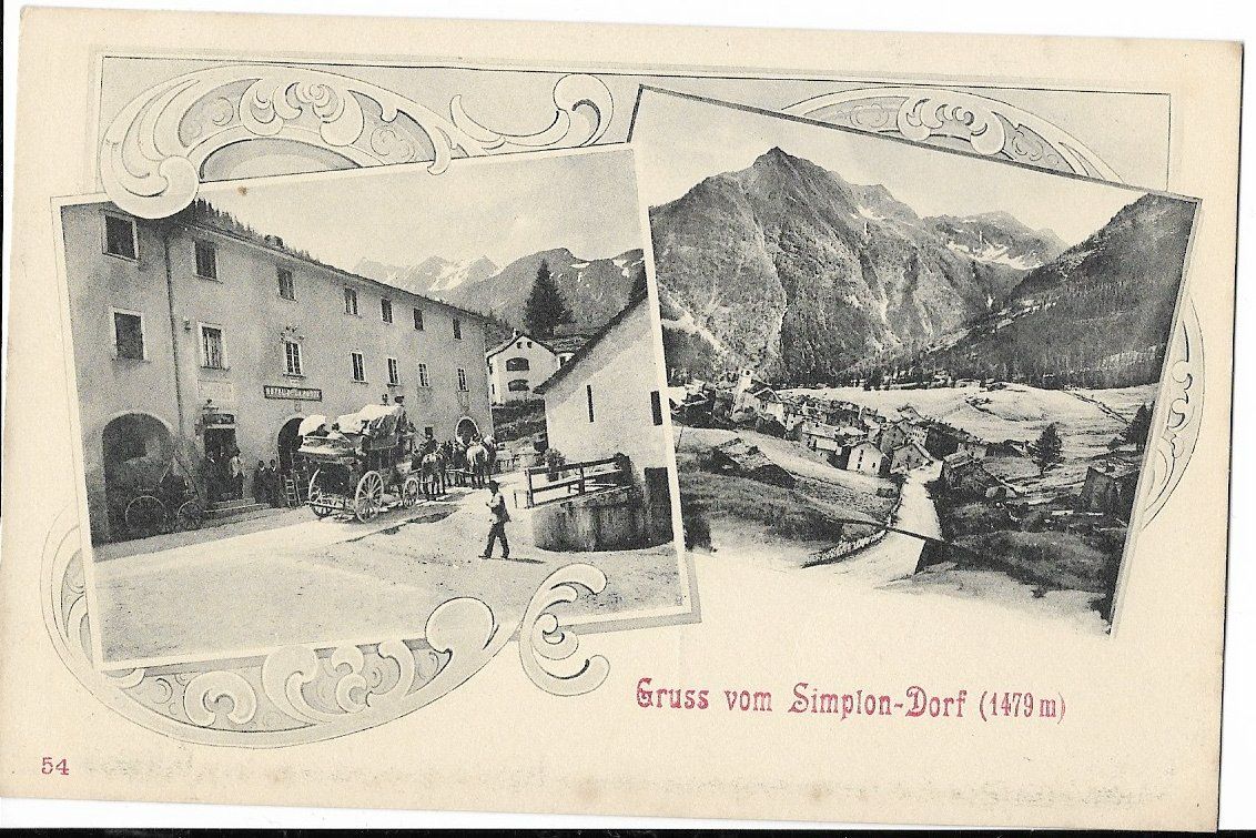 Cartoline postali: Gruss vom SIMPLON-DORF: 2Bild-AK mit Post Postkutsche ~1910 – Usato da Engelburg venduto da Swisscards 1