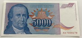 Jugoslawien 5000 Dinara 1994 Neuwertig