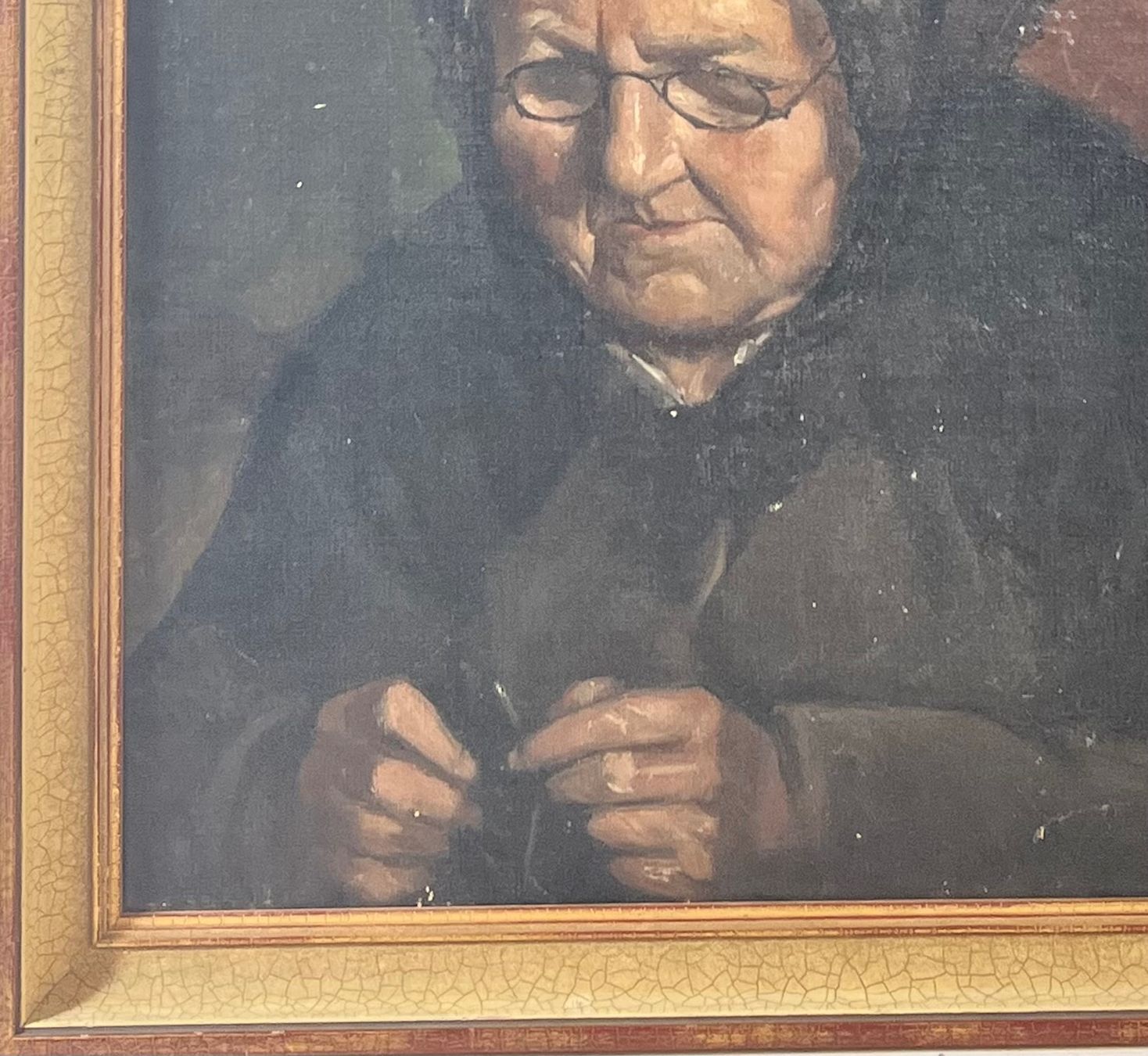 Gemälde: Gemälde von eine Alter Dame mit Brille , Monogrammiert – Gebraucht aus Root von  4