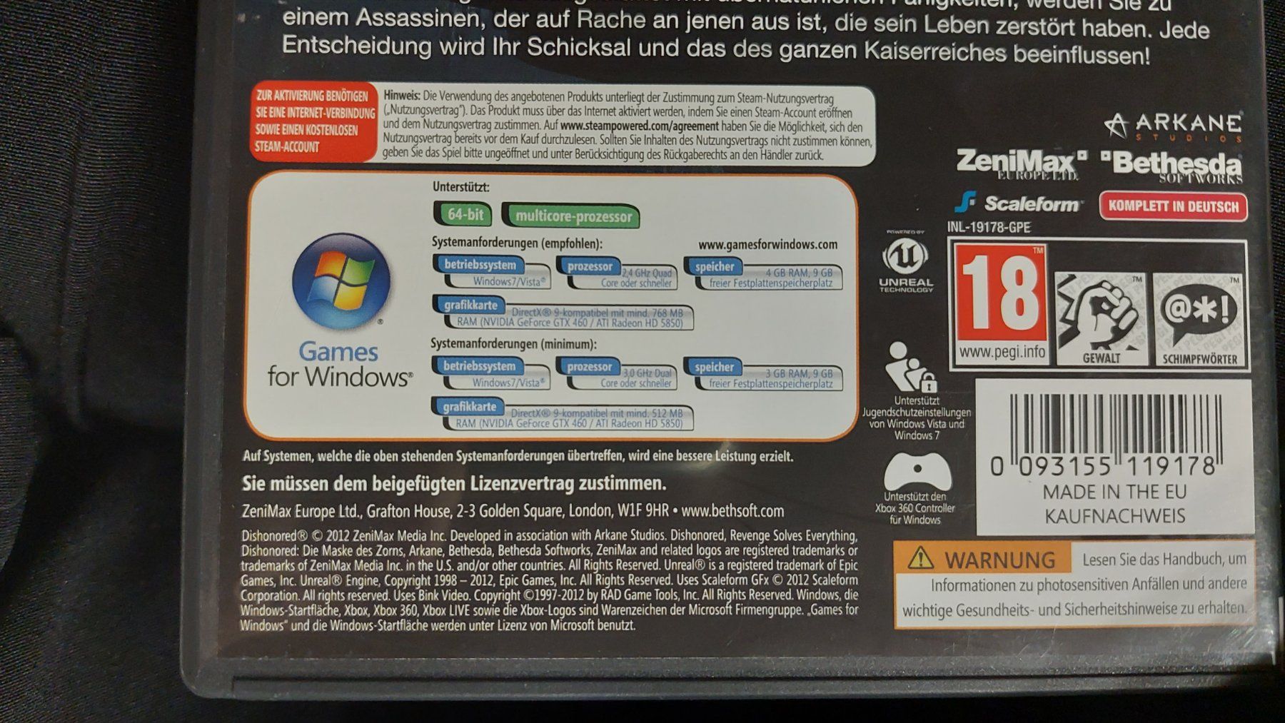 Microsoft Spiele: PC Game DisHonored – Gebraucht aus Erlinsbach von pfunky 2