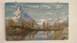 Gemälde Matterhorn mit Bergsee, K. Gähwiler 1980