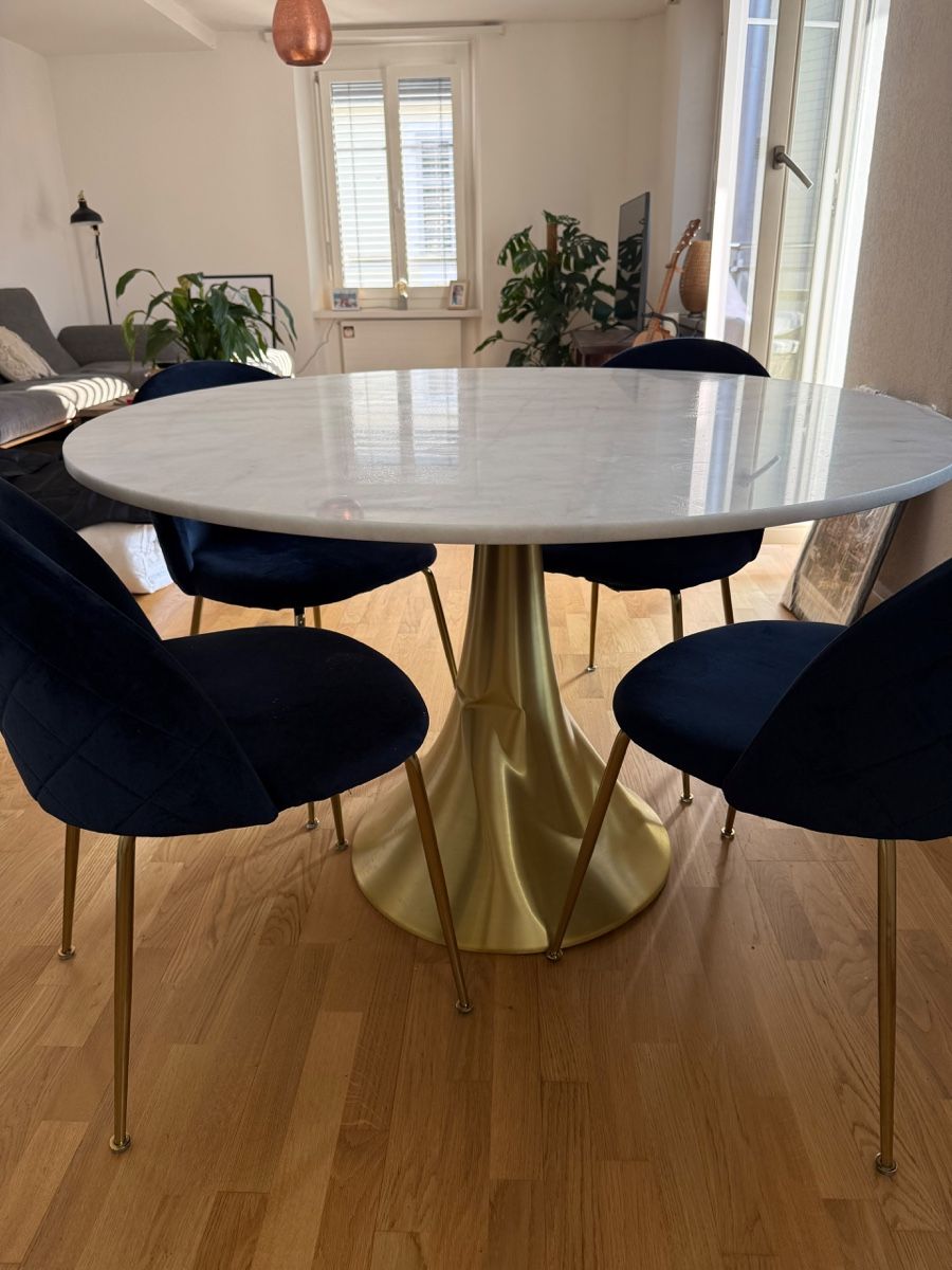 Pfister Set di tavolo e panche: Marble Dining Table with 4 Velvet Chairs – Pf – Usato da Zürich venduto da jam_f9nt