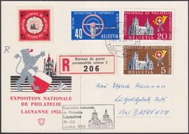 1955, W34+Nr.320+323, Luxus-Karte +geschnitten +gezähnt !