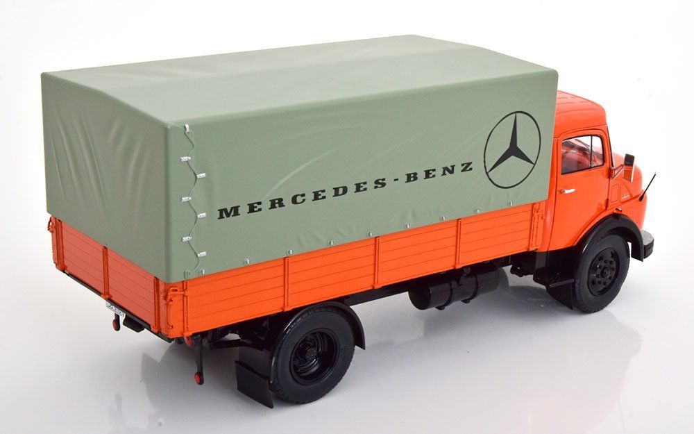 MERCEDES L911 PRITSCHE MIT PLANE ORANGE M.FIGUR 1:18 SCHUCO (Neu und ...