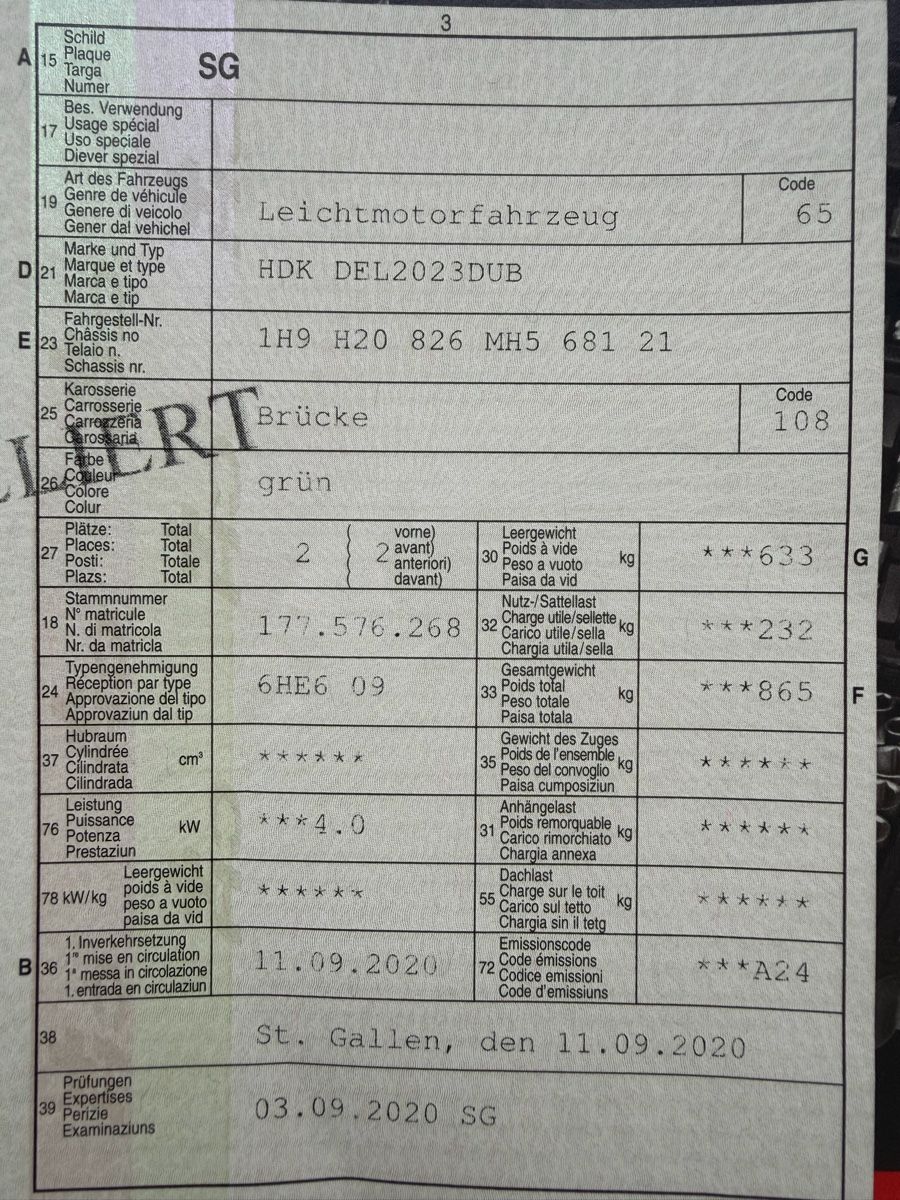 Veicoli elettrici: Elektrofahrzeug HDK – Usato da Subingen venduto da Grace 7