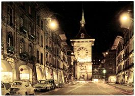 BERN - Zeitglockenturm (mit AUTOS in der Nacht - einst) (BE)