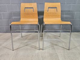 2x Formpressholz Stapelstuhl, Designer Chrom Holz Stuhl Set