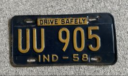 Oldtimer Kontrollschild Indiana 1958 UU 905 