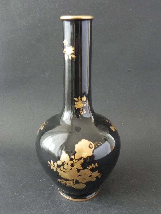 Alte Vase mit goldenem Blumendekor von Langenthal 1