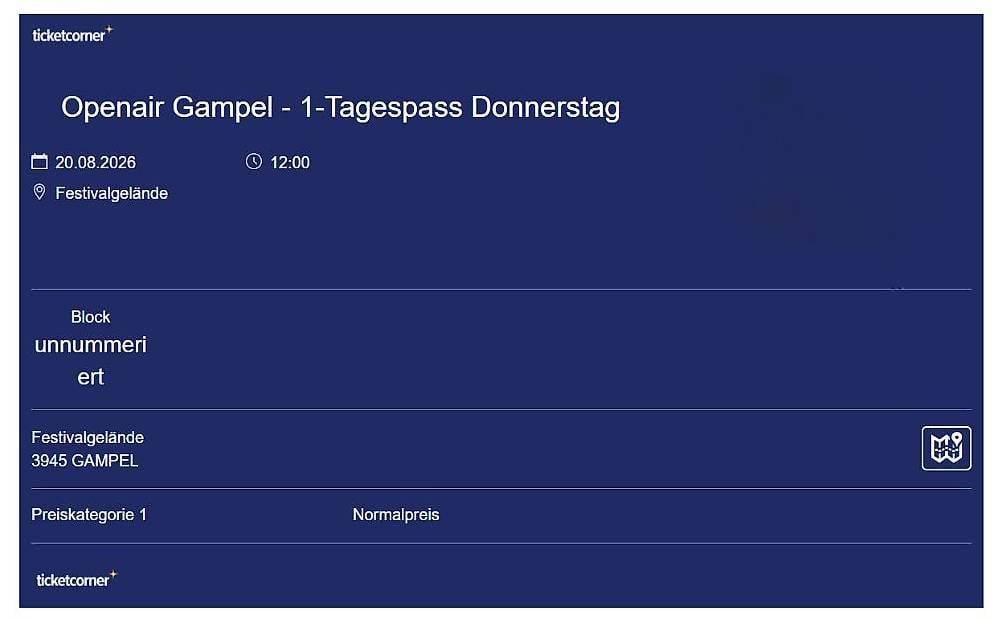Biglietti: Openair Gampel Ticket - 1 - Tagespass Donnerstag – Nuovo e nell'imballaggio originale da Starrkirch-Wil venduto da phi_d77w