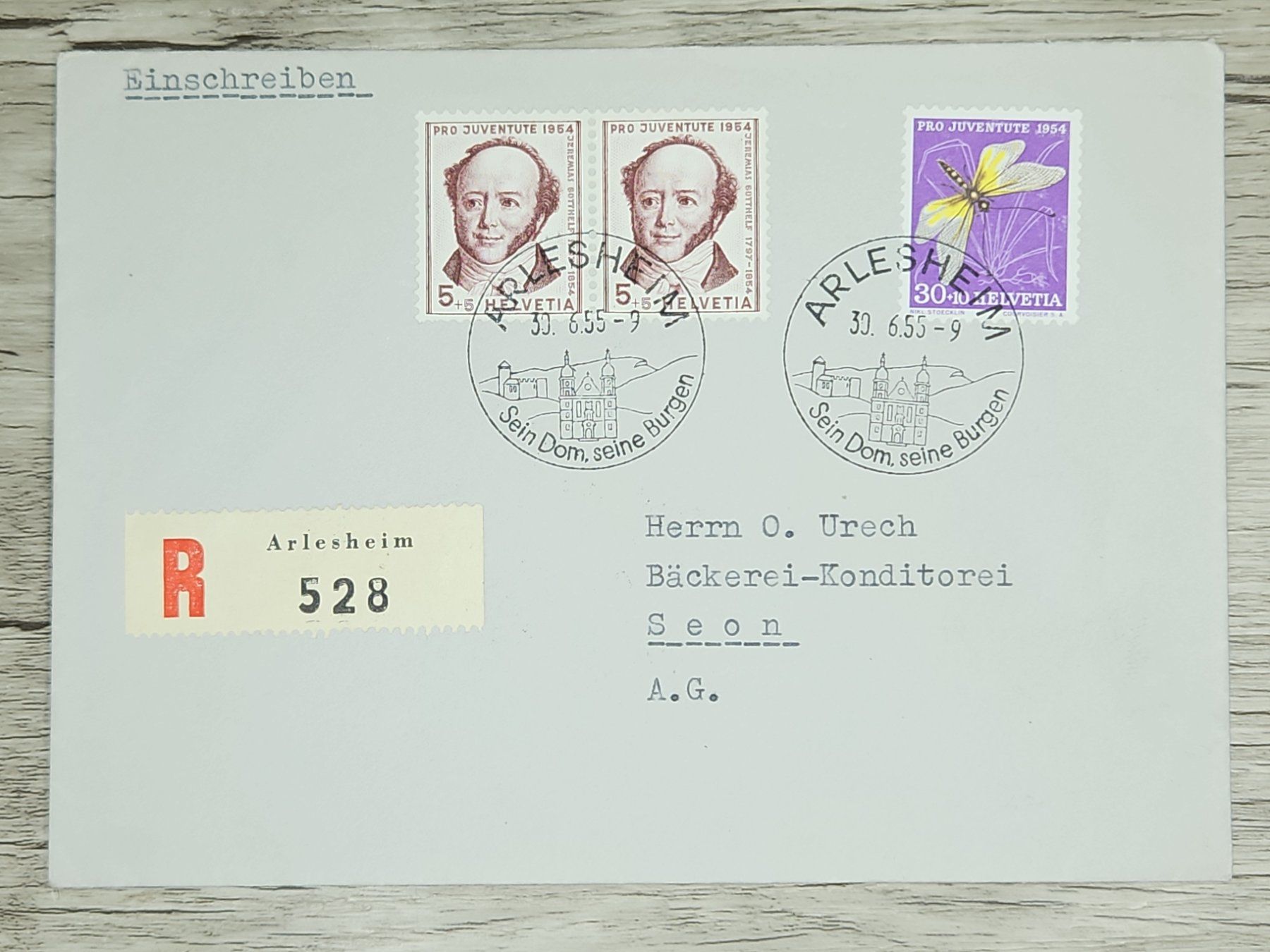 Tutti i francobolli: CL02 Enveloppe + Timbre Suisse 1955 – Usato da Cousset venduto da Patrick_Collections