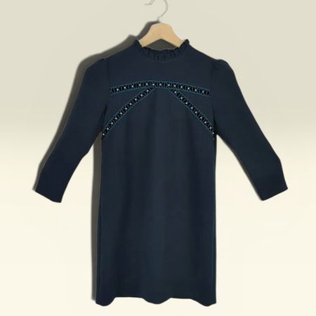 Robe Sandro Paris bleue marine avec perles - Taille S
