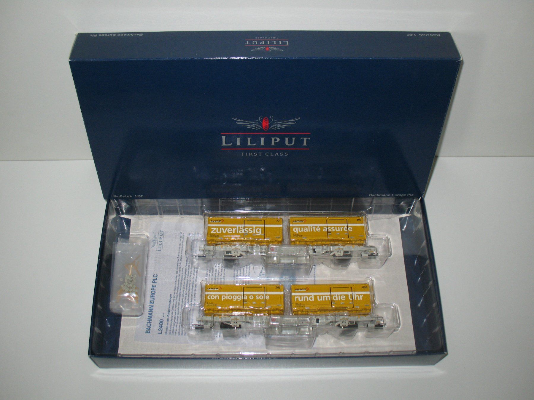 Liliput Modellini di ferrovie: SBB Containertragwagen-Set "Schweizer Post" / Liliput 240035 – Usato da Ettiswil venduto da Caapraibex