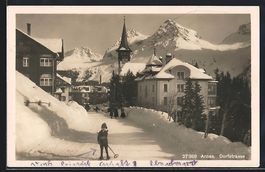 Arosa, Strassenpartie im Schnee, Kind mi