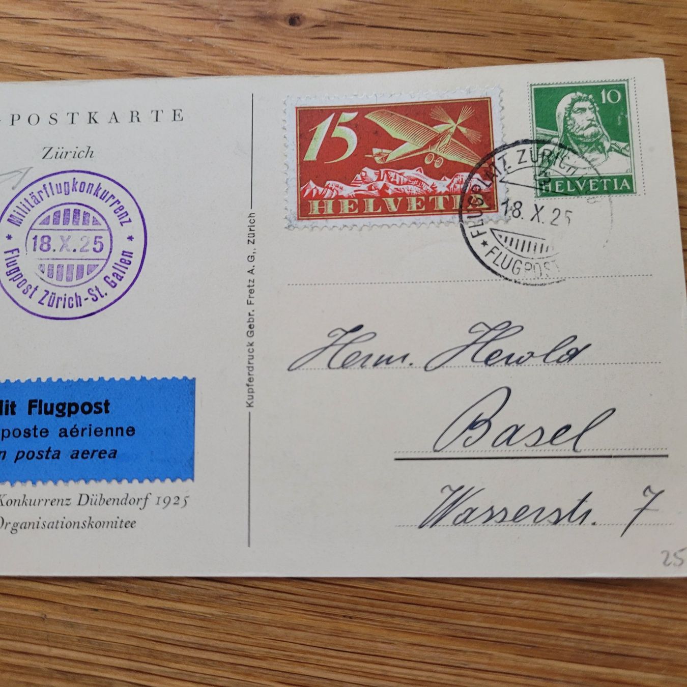 Tutti i francobolli: Luftpost Brief 1925 Zürich St.Gallen Basel – Usato da Biel/Bienne venduto da Destockweb