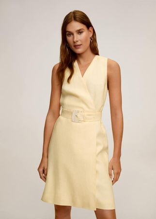 Gelb Linen Kleid - M