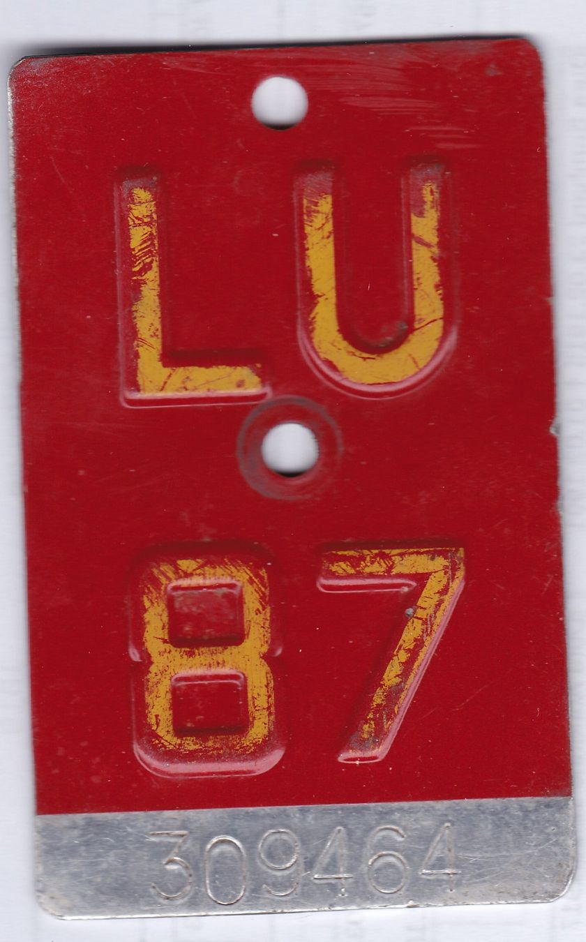 Schilder: VELONUMMER / FAHRRADSCHILD, LU 87 – Gebraucht aus Oberrieden von Gebirgsstelze