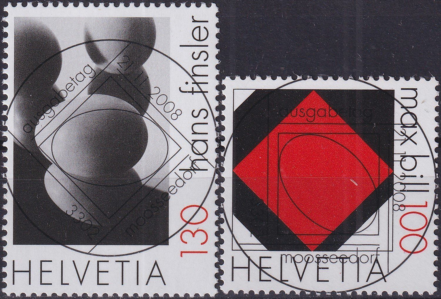 Tutti i francobolli: 2008, Nr.1294+1295 "Kunst" mit ET-Voll-Stempel. – Usato da Sursee venduto da Luzernerraute