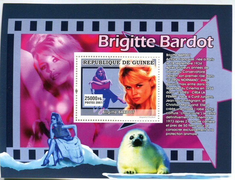 Alle Briefmarken: Block "Brigitte Bardot". Guinea – Neu und originalverpackt aus Basel von Butsch5