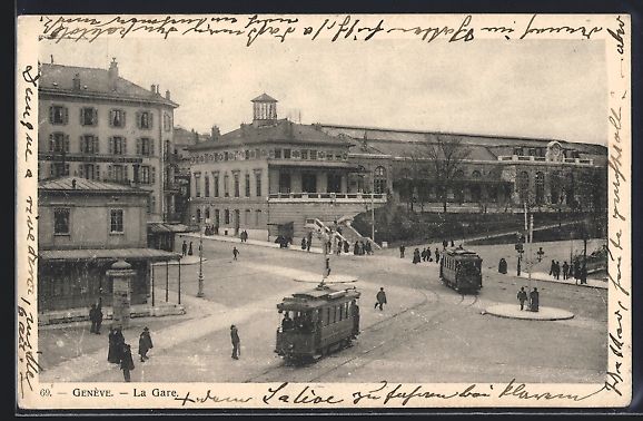 Cartes postales: AK Geneve, Bahnhof, Strassenbahnen, 1908 – D'occasion à Berlin par bartko-reher