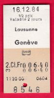 KARTON BILLETT, LAUSANNE - GENÈVE, HALBTAX, 2.KLASSE,EINFACH