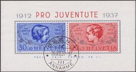1937, J83I+J84I (PJ-Block) mit Ersttagsstempel BERN, K:100.-