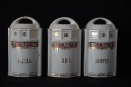 3 Vintage Vorratsdosen Nudeln Reis Graupen mit Deckel