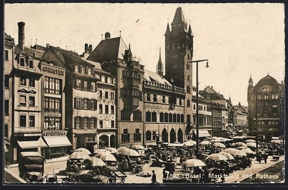 Cartes postales: AK Basel, Marktplatz und Rathaus – D'occasion à Berlin par bartko-reher